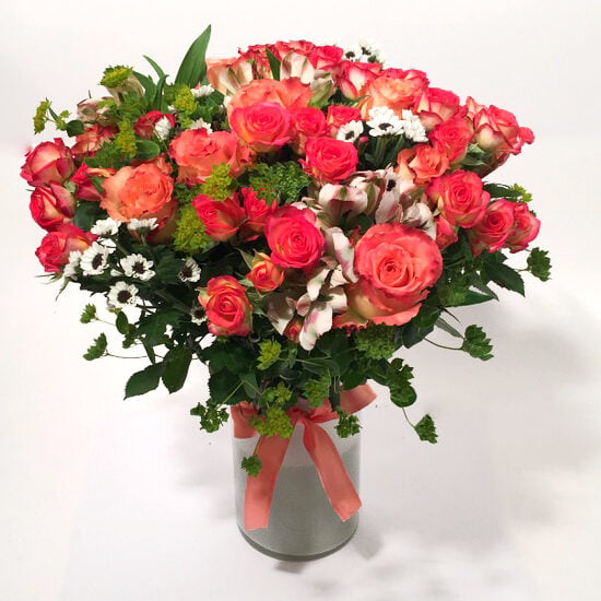 Only You- pink and orange roses and spray roses (Premium)