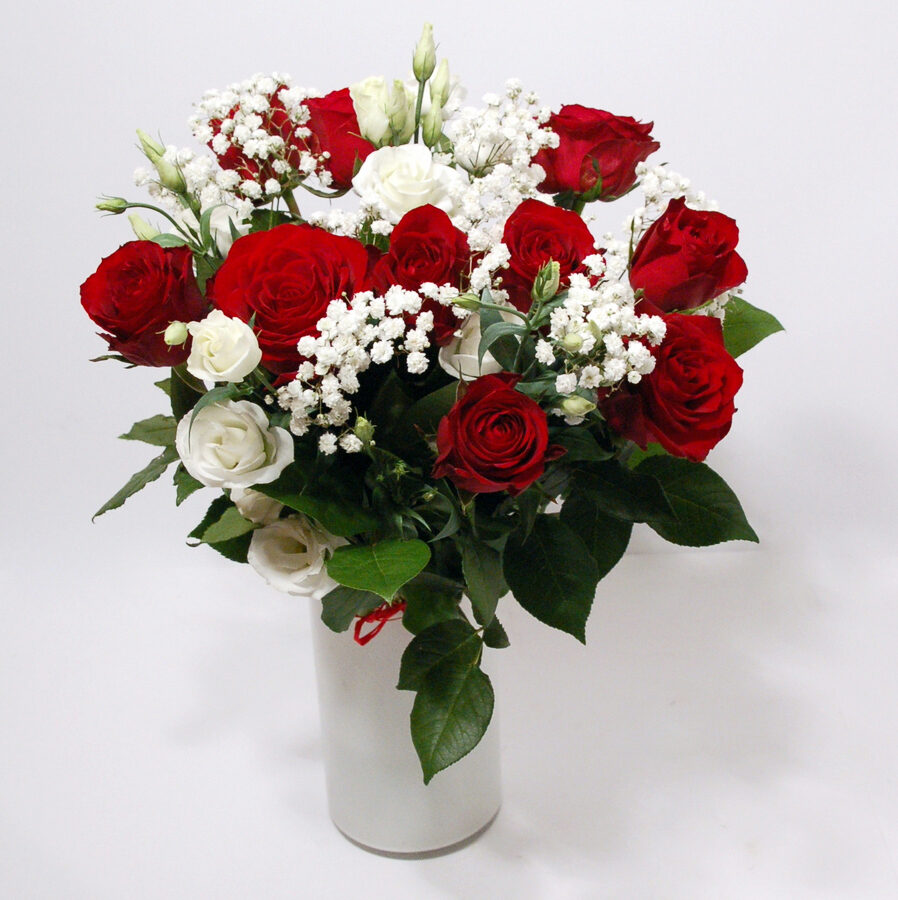 Bouquet of red Roses and white Lisianthus (Premium)