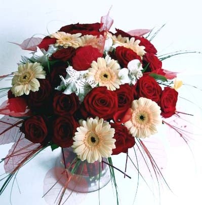Big bouquet of Roses, Germinis and alstromerias
