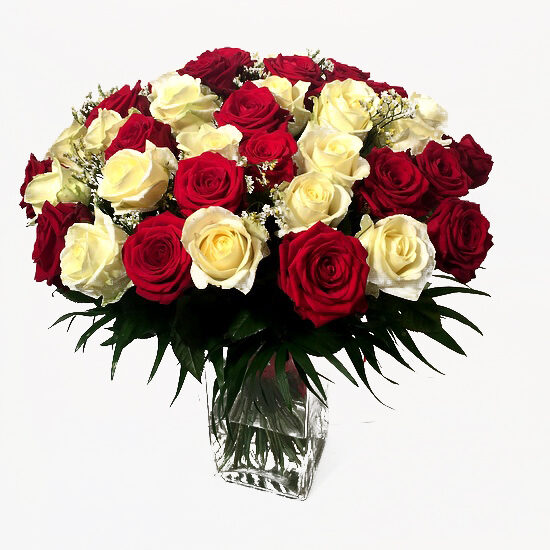 Big bouquet of red and white roses (Classic)