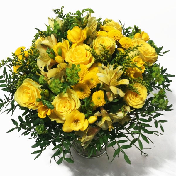Miss Sunshine: Yellow roses, Chrysanthemum, Alstromeria, etc (Premium)