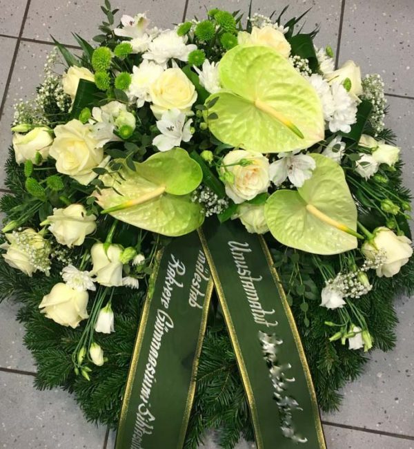 Large wreath: white lilys, creamy roses, orchids
