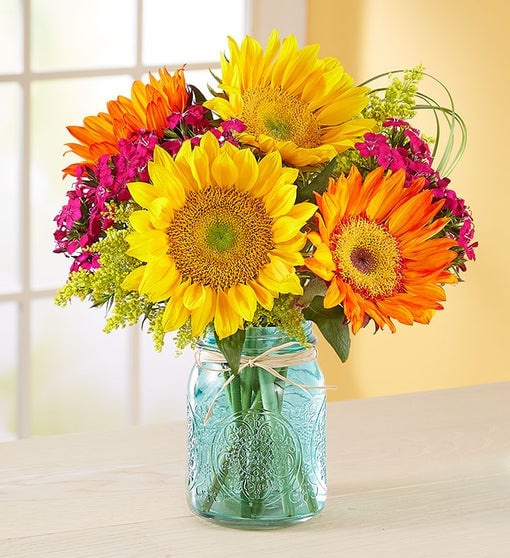 Warm Sunset Bouquet (with Blue Mason Jar)