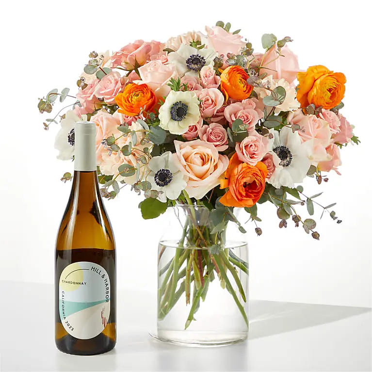 Touch of Honey Bouquet and Wine Gift Set