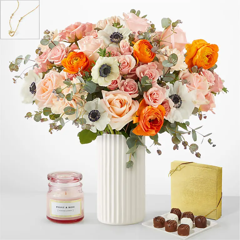 Touch of Honey Anemone Bouquet with Fluted Vase