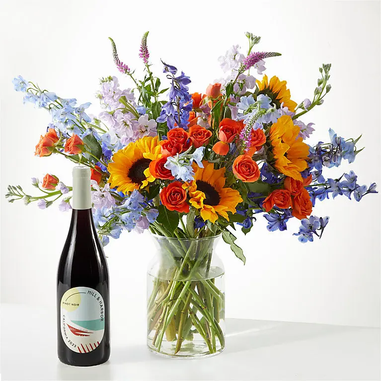 The Full Nest Bouquet & Wine Gift Set