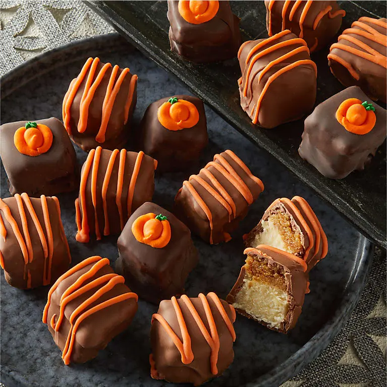 Chocolate Covered Harvest Cheesecake Bites