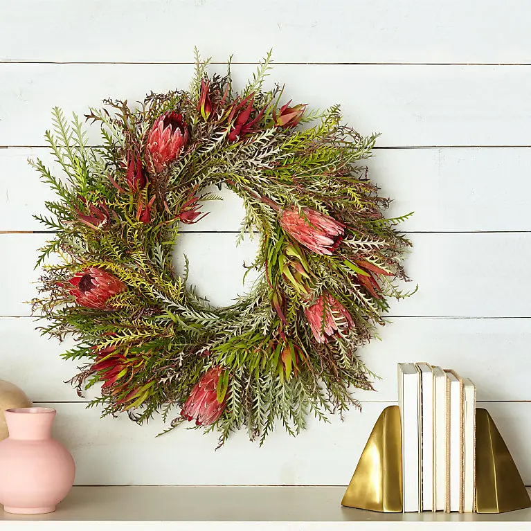 Fresh Safari Sunset and Pink Protea Wreath