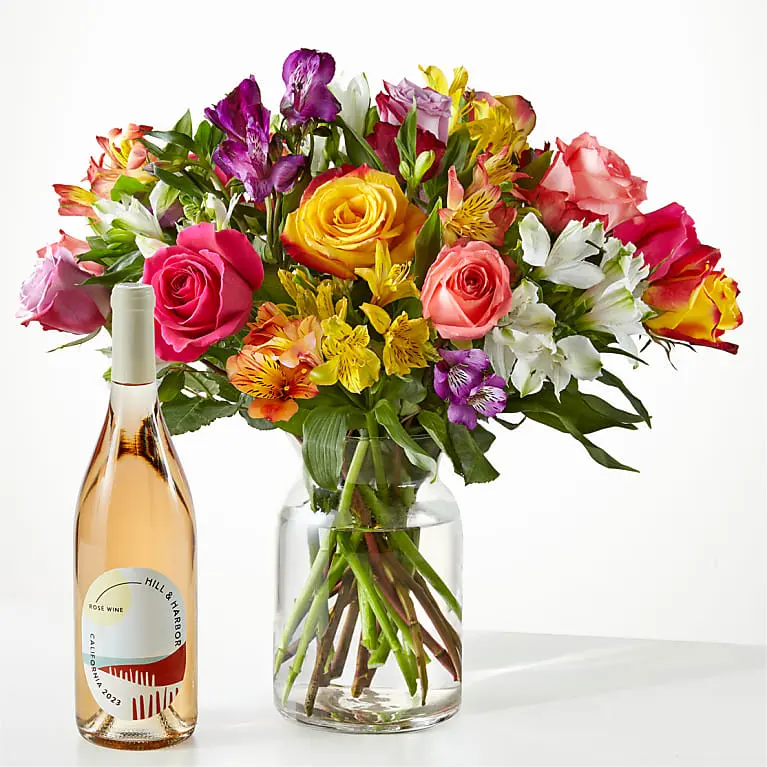 Smiles & Sunshine Bouquet and Wine Gift Set