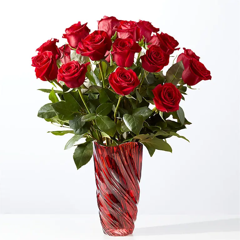 Classic Love Red Rose Bouquet with Luxe Swirl Vase
