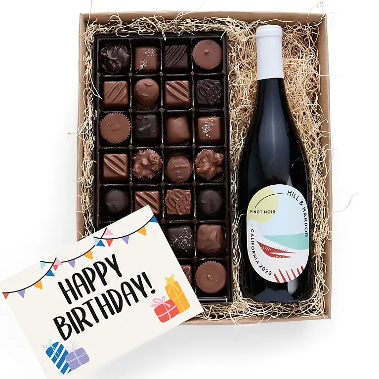 Happy Birthday! Gourmet Chocolates & Wine Gift