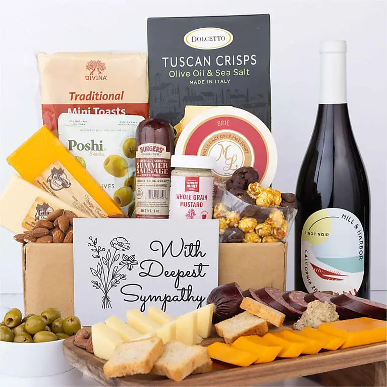 Deepest Sympathy Deluxe Charcuterie & Wine Gift Box