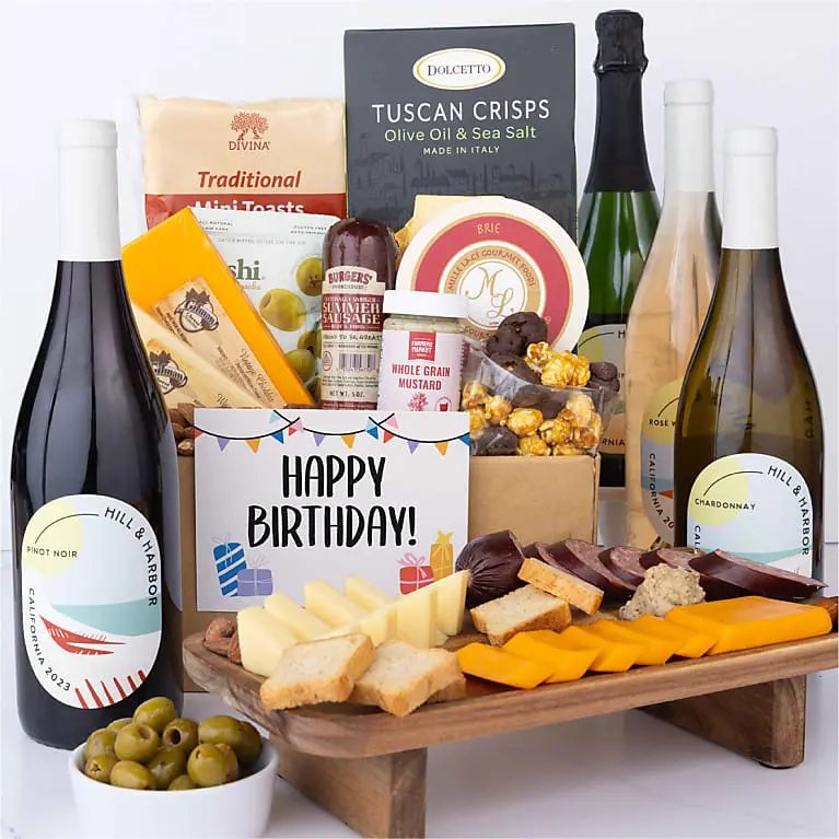 Happy Birthday! Deluxe Charcuterie, Cheese & Wine Gift