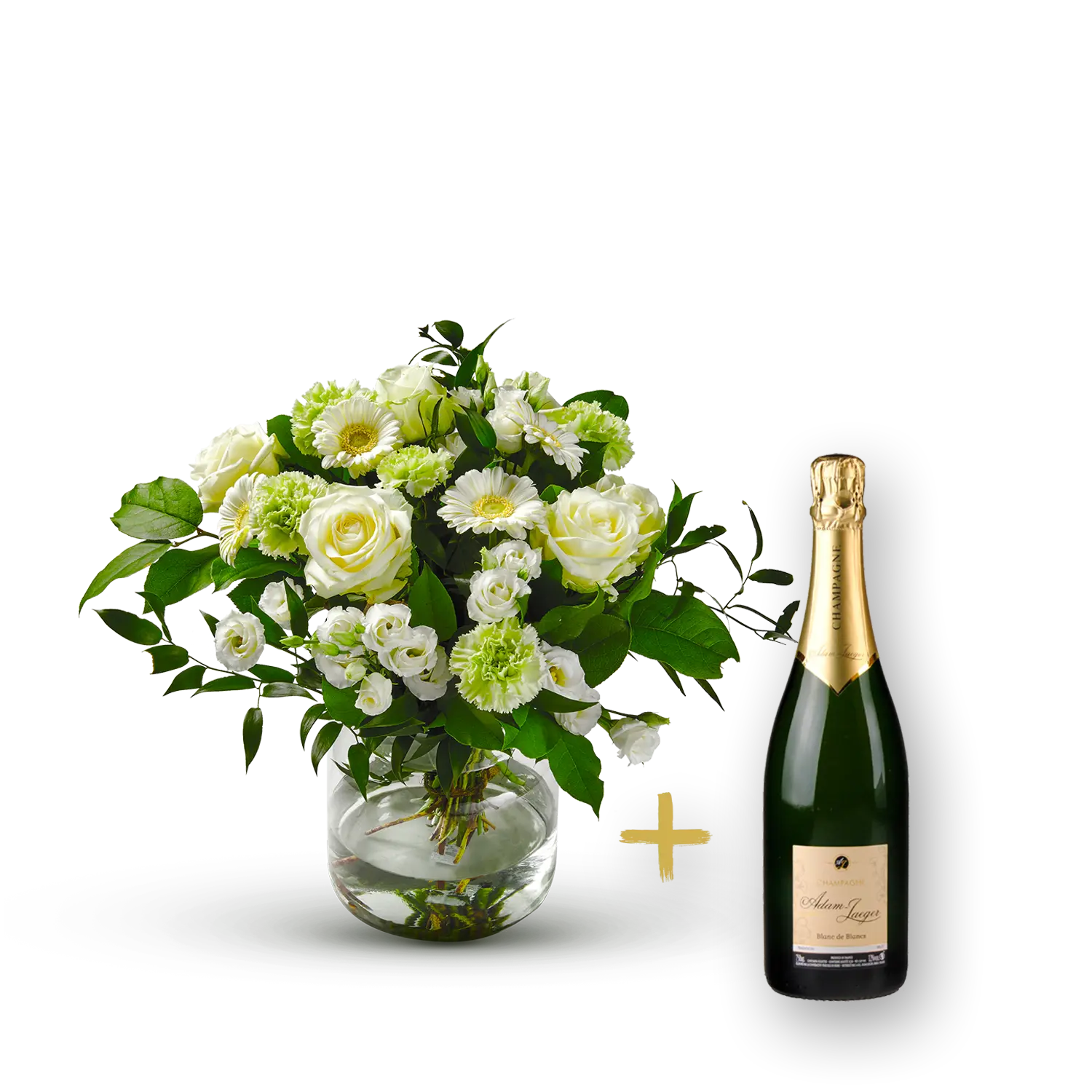 Stylish white bouquet with Champagne