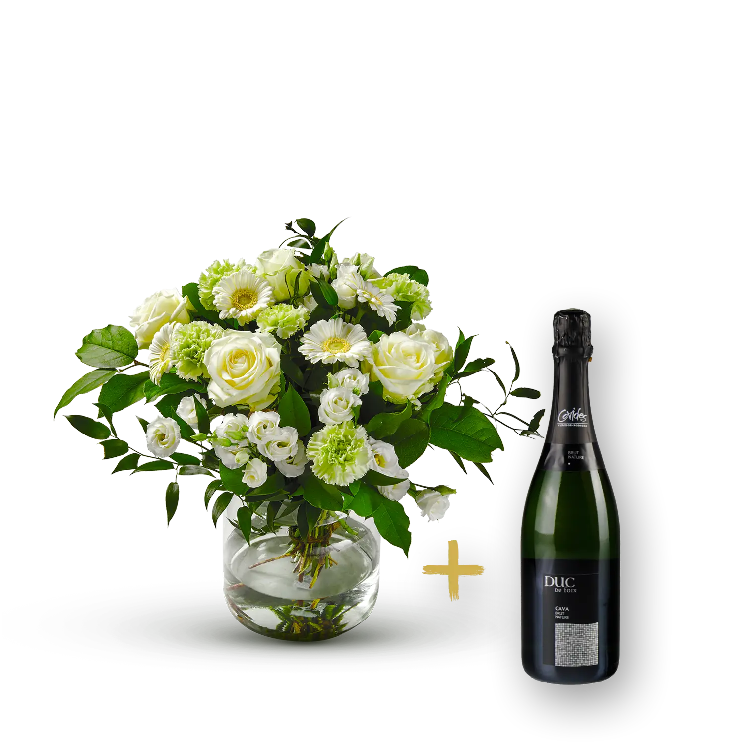 Stylish white bouquet with Cava