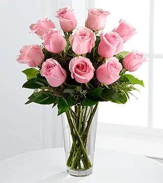 The Long Stem Pink Rose Bouquet by - VASE INCLUDED