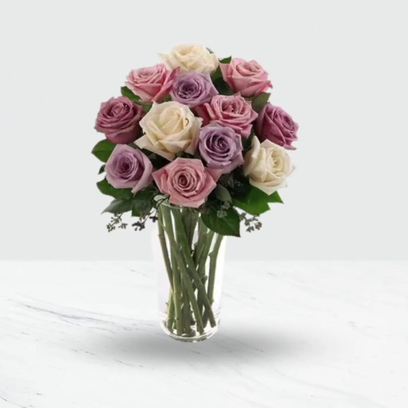 12 Pink and Purple Roses in a Vase