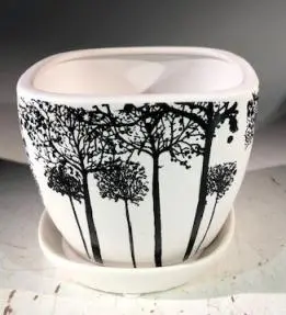 Tree Silhouette Bonsai Pot - Square With Attached Humidity / Drip Tray 4.5" x 4.5" x 4"