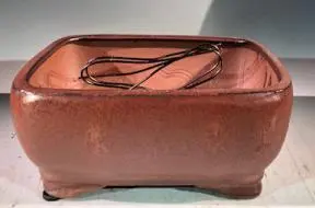 Aztec Orange Ceramic Bonsai Pot Rectangle Professional Series 8.25" x 6.25" x 3.5"