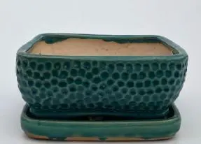 Crackle Blue Ceramic Bonsai Pot - Square With Humidity / Drip Tray 8.5" x 8.5" x 4"