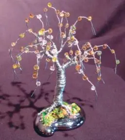 Wire Bonsai Tree Sculpture Beaded Mini Tree - 4" x 4" x 4"