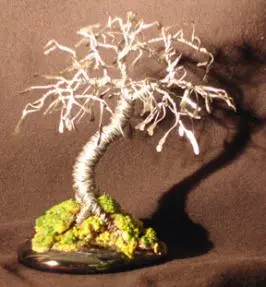 Wire Bonsai Tree Sculpture Hammered Leaves Mini Tree - 4" x 4" x 4"