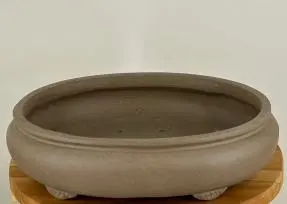 Light Brown Unglazed Ceramic Bonsai Pot - Oval 13 5/8" x 10 7/8" x 3 3/4"