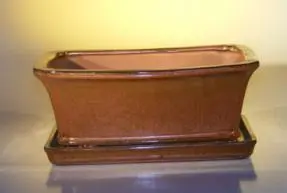 Aztec Orange Ceramic Bonsai Pot - Rectangle Professional Series with Attached Humidity/Drip tray 10.75" x 8.5" x 4.125"