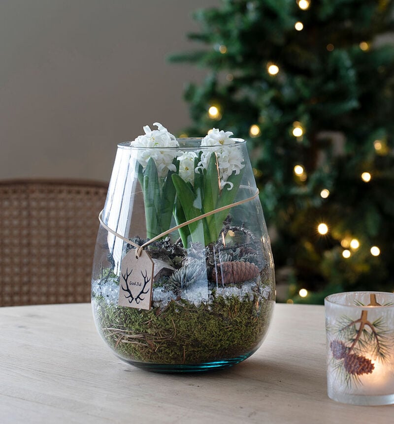 White spires in a glass vase
