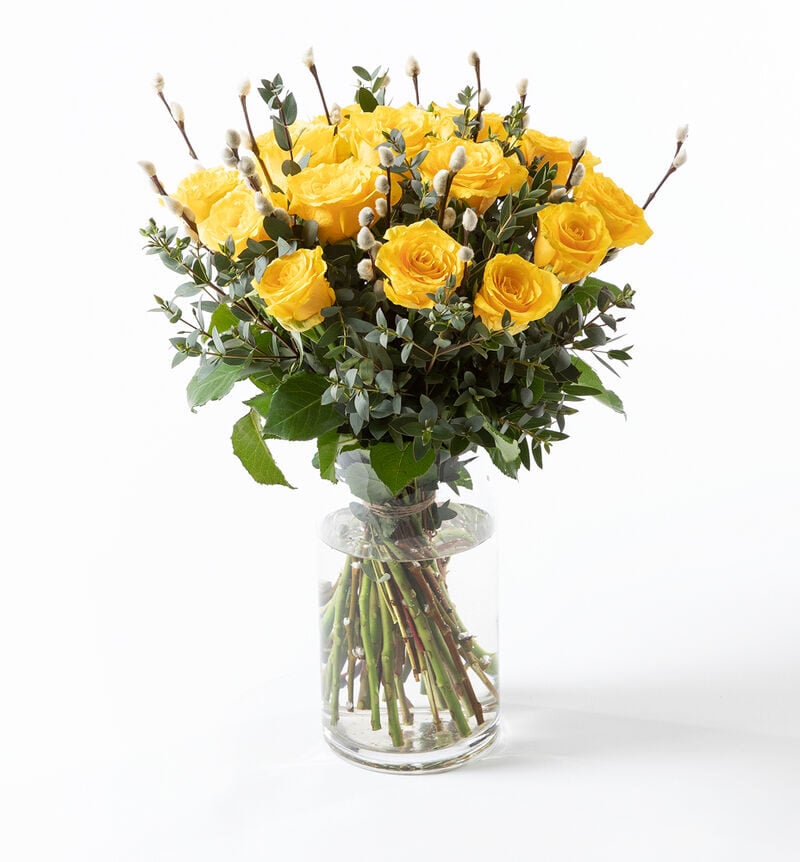 15 yellow roses with goslings