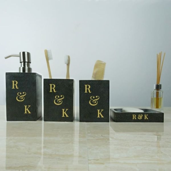 Monogram Couples Black Sand Bathroom Set