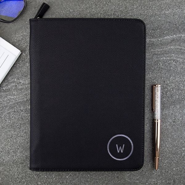 Monogram Circle Black Personalised Compendium