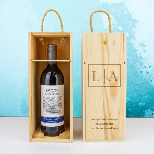 Engraved Initials Wooden Wine Box