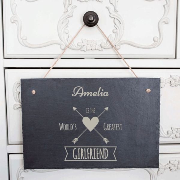 World's Greatest Girlfriend Personalised Slate Sign