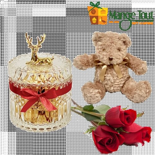 Roses, Teddy and Jar of Chocolates