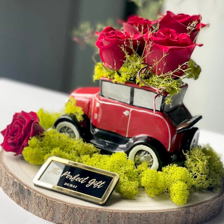 Red Car Shaped Roses Vase