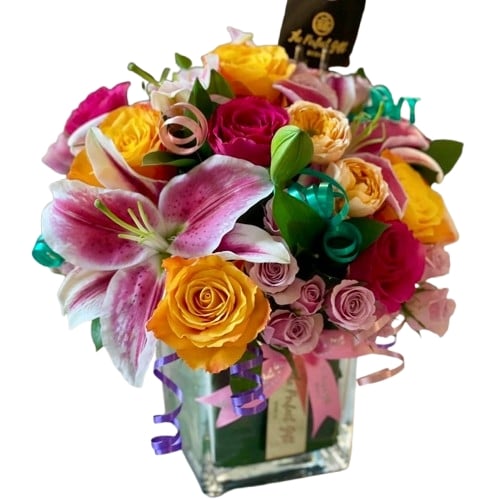 Pink and Orange Blooms Flower Vase
