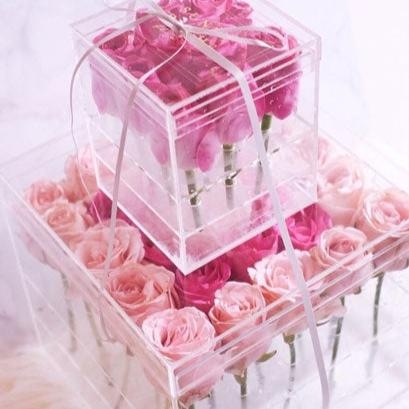 Two-Tier Enchanting Pink Roses Acrylic Gift Box