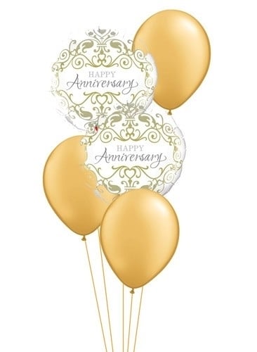 Happy Anniversary Gold And White Balloon Bouquet