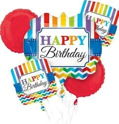 Birthday Colourful Stripes & Zigzag Balloons Bouquet