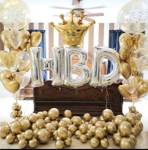 Silver 'HBD' & Gold Chrome Balloons Arrangement