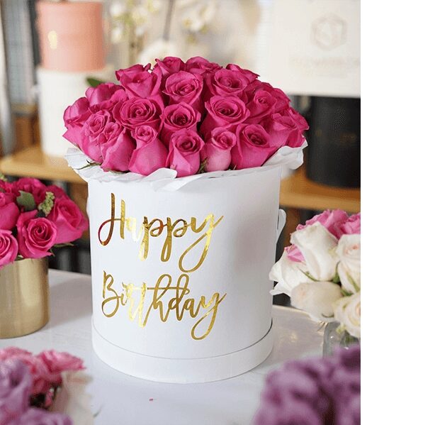 50 Birthday Roses In A White Round Box