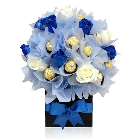 Blue Roses & Ferrero Rocher Bouquet