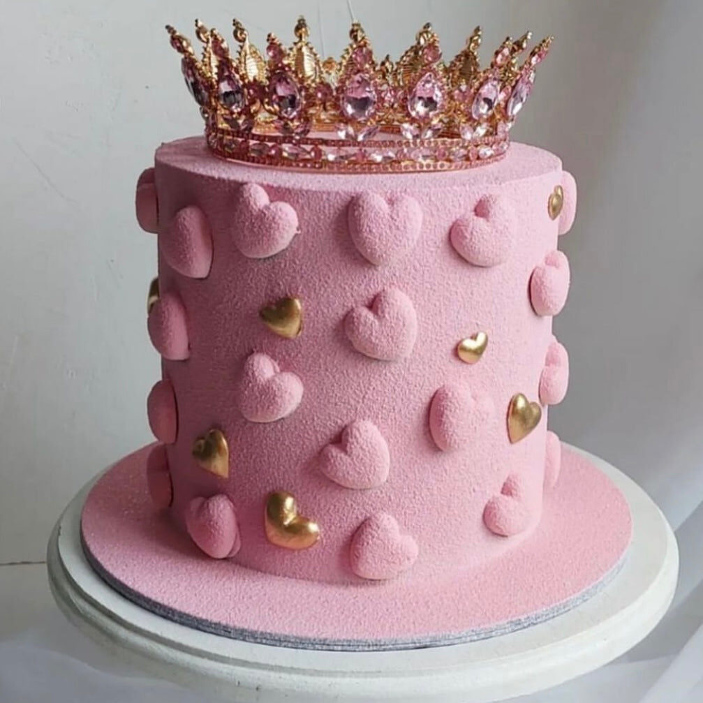 Pink Crown Hearts Cake