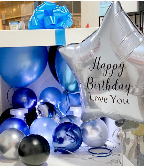 Surprise Balloon Box with Light-up Letters - Blue