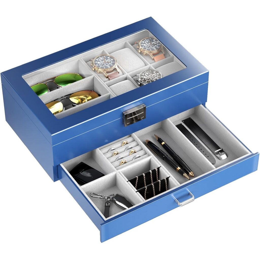Personalized Blue Lacquered Wooden Men's Watch Box