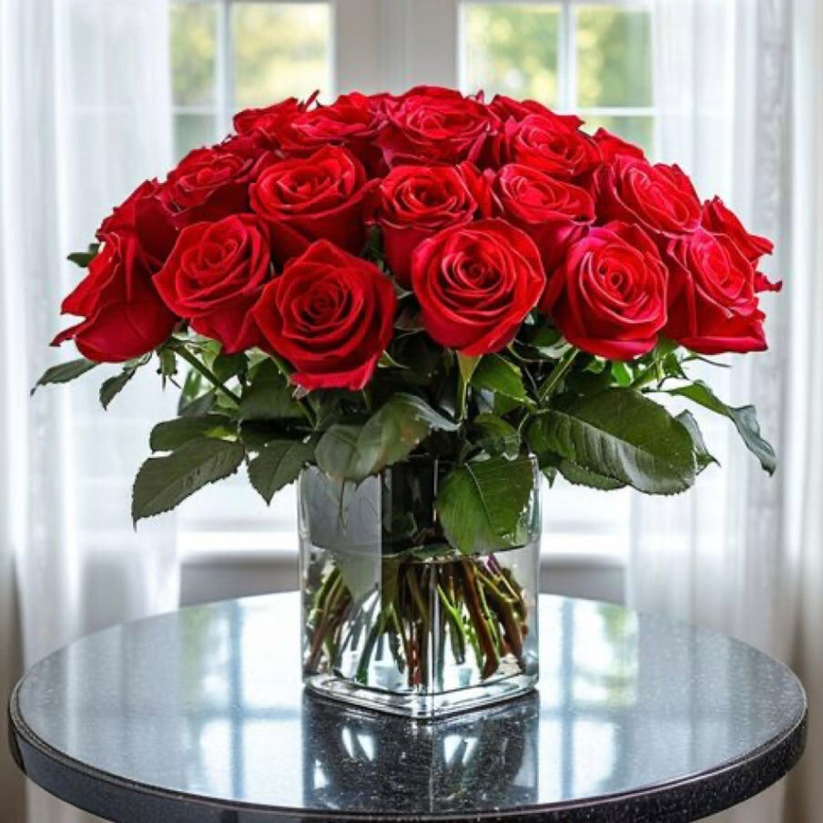 40 Red Roses in Luxury Gold Vase