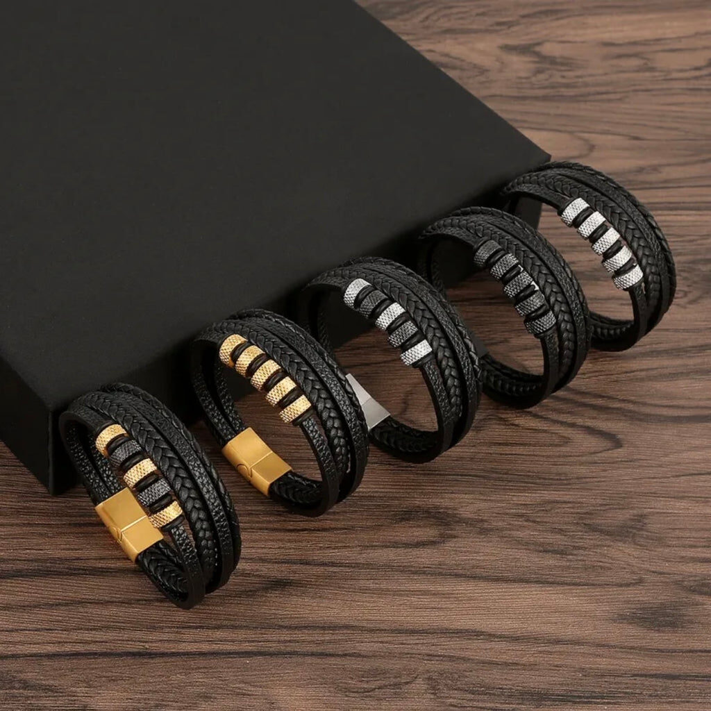 Black Men's PU Leather Bangle