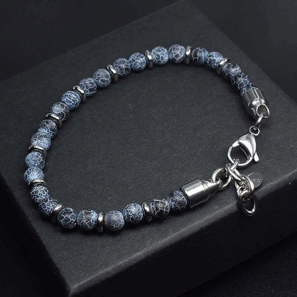 Stainless Steel Weathered Agate beaded Men's Bracelet
