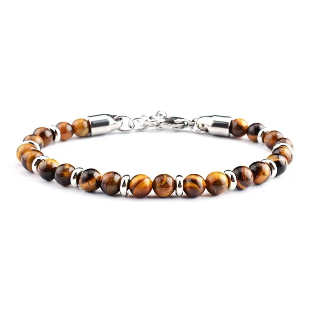 Stainless Steel Yellow Tiger Eyes beaded Men's Bracelet